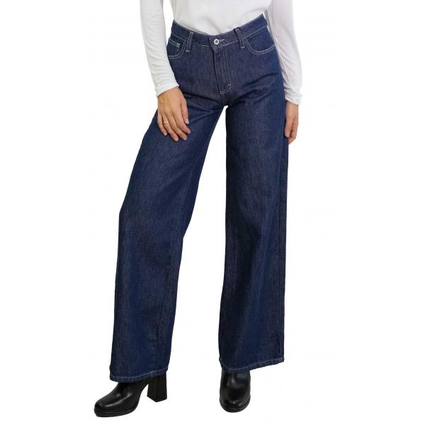 Jeans scuri a gamba molto ampia vita media Please